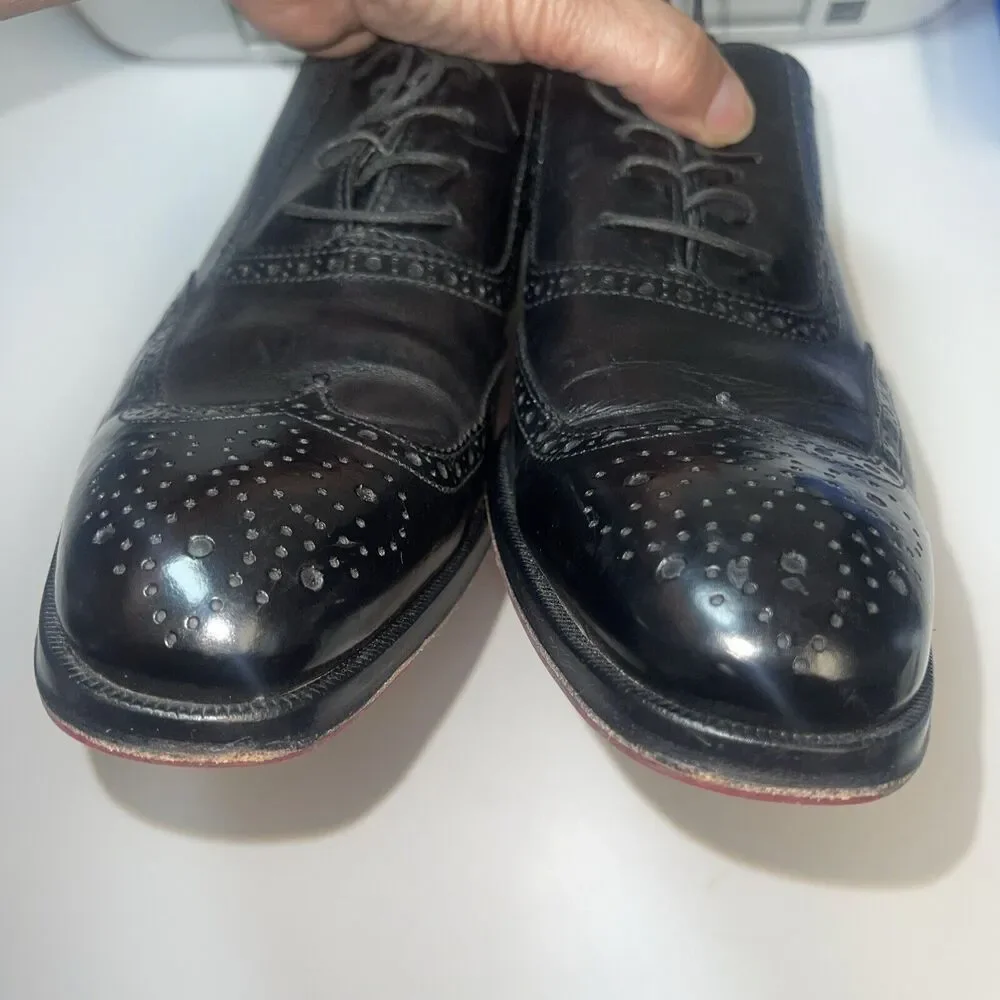 To Bout New York Duke Black Calf Wingtip Sz 9 Resoled In Red